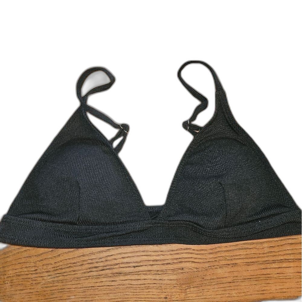 Black Triangle Bikini Top Junior‎ Size Large L Swimwear Halter Minimalist NWOT